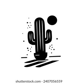 Cactus Shilouette. Cactus Icon with Long Shadow