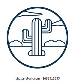 Cactus shrubs and clouds line style icon design, Landscape nature earth eco ecology conservation bio environment and outdoor theme Vector illustration
