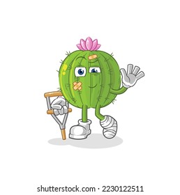 the cactus sick with limping stick. cartoon mascot vector