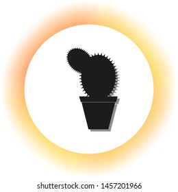 Cactus sign illustration. Dark icon with shadow on the glowing circle button. Illustration.