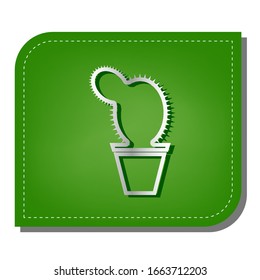 Cactus sign illustration. Silver gradient line icon with dark green shadow at ecological patched green leaf. Illustration.