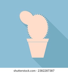 Cactus sign illustration. Unbleached silk Icon with very long shadow at dark sky blue background. Illustration.