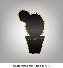 Cactus sign illustration. Vector. Blackish icon with golden stars at grayish background.