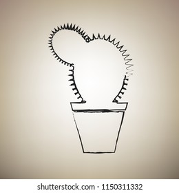 Cactus sign illustration. Vector. Brush drawed black icon at light brown background.