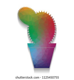 Cactus sign illustration. Vector. Colorful icon with bright texture of mosaic with soft shadow on white background. Isolated.