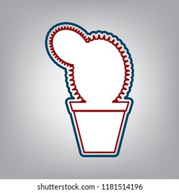 Cactus sign illustration. Vector. Dark red, transparent and midnight green stroke of white icon at grayish background.