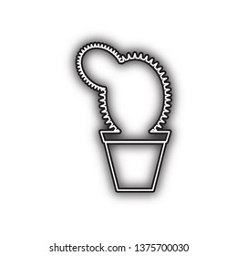 Cactus sign illustration. Vector. Double contour black icon with soft shadow at white background. Isolated.