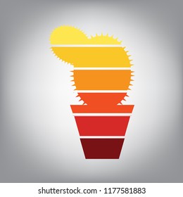 Cactus sign illustration. Vector. Horizontally sliced icon with colors from sunny gradient in gray background.
