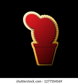 Cactus sign illustration. Vector. Red icon with small black and limitless shadows at golden sticker on black background.