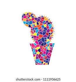 Cactus sign illustration. Vector. Stained glass icon on white background. Colorful polygons. Isolated.