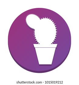 Cactus sign illustration. Vector. White icon with flat shadow on purpureus circle at white background. Isolated.