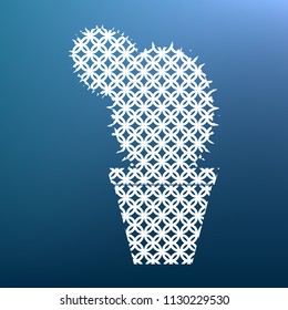 Cactus sign illustration. Vector. White textured icon at lapis lazuli gradient background.