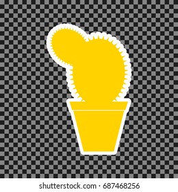 Cactus sign illustration. Vector. Yellow icon with white contour on dark transparent background.