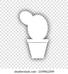 Cactus sign illustration. White Icon with dropped natural gray Shadow at transparent Background. Illustration.