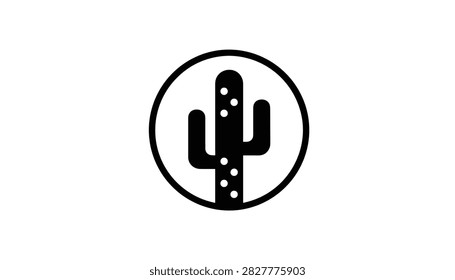 Cactus silhouette icon inside circle frame, representing desert flora, southwest style, and hardy plants.
