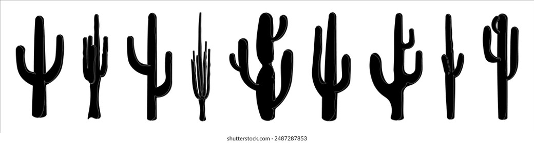 Cactus silhouette. Cactus icon set. Vector illustration.