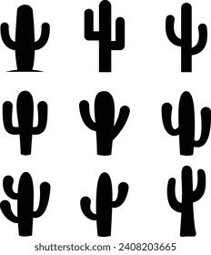 Cactus Silhouette Isolated on White Background