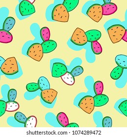 Cactus Silhouette Modern Punchy Pastel Colors on Yellow Background Seamless repeat Pattern