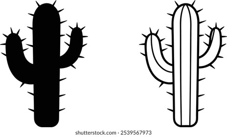 Cactus Silhouette and Outline Illustration