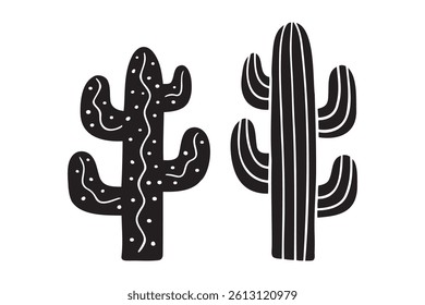 Cactus silhouette print doodle hand drawn icon. Vector illustration