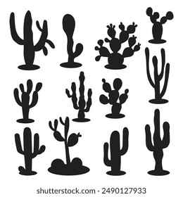 Cactus silhouette set Vector on a white background