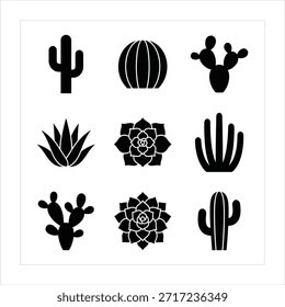 Cactus silhouette vector icon collection in clean minimal style
