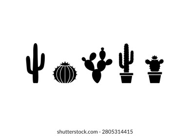 Cactus Silhouette Vector Icon Collection Set