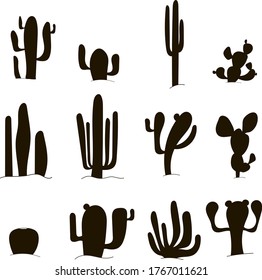 Cactus silhouettes: icon set. Vector illustration