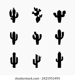 Cactus silhouettes illustrated on white, Desert symbol. Flat design.