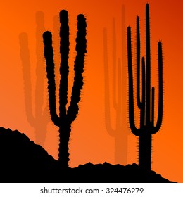 Cactus silhouettes landscape desert vector background concept