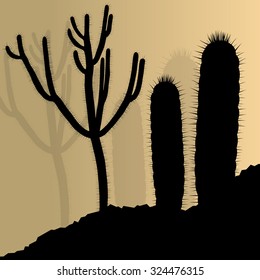 Cactus silhouettes landscape desert vector background concept
