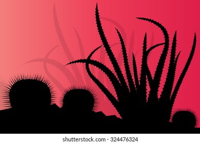 Cactus silhouettes landscape desert vector background concept