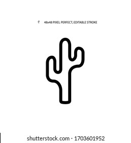 Ilustración vectorial de icono de línea negra simple Cactus. Trazo editable. 48x48 Pixel Perfecto.