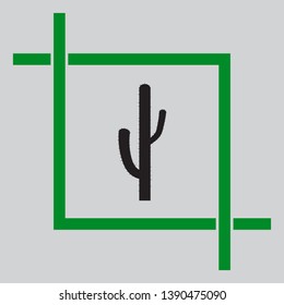 Cactus simple sign. Black icon inside green crop tool at light gray background