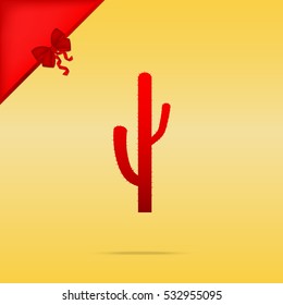 Cactus simple sign. Cristmas design red icon on gold background.