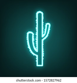 Cactus simple sign. Cyan neon icon in the dark. Bluring. Luminescence. Illustration.