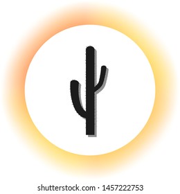 Cactus simple sign. Dark icon with shadow on the glowing circle button. Illustration.