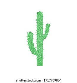 Cactus simple sign. Green scribble Icon with solid contour on white background. Illustration.