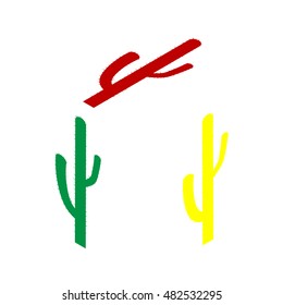 Cactus simple sign. Isometric style of red, green and yellow icon.