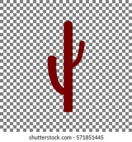 Cactus simple sign. Maroon icon on transparent background.
