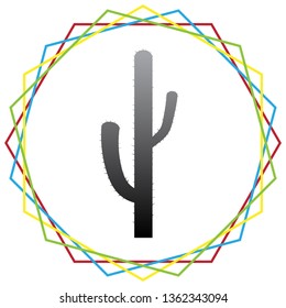 Cactus simple sign. Vector. Black icon with patch of light inside colorful hexagonal frames at white background.