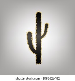 Cactus simple sign. Vector. Blackish icon with golden stars at grayish background.