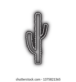 Cactus simple sign. Vector. Double contour black icon with soft shadow at white background. Isolated.