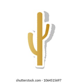 Cactus simple sign. Vector. Golden gradient icon with white contour and rotated gray shadow at white background.