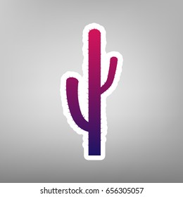 Cactus simple sign. Vector. Purple gradient icon on white paper at gray background.