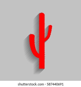 Cactus simple sign. Vector. Red icon with soft shadow on gray background.