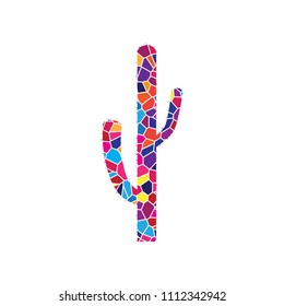 Cactus simple sign. Vector. Stained glass icon on white background. Colorful polygons. Isolated.