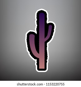Cactus simple sign. Vector. Violet gradient icon with black and white linear edges at gray background.