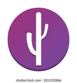 Cactus simple sign. Vector. White icon with flat shadow on purpureus circle at white background. Isolated.