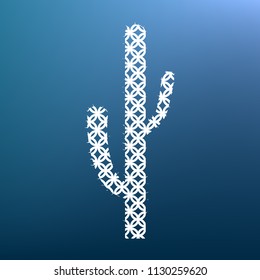 Cactus simple sign. Vector. White textured icon at lapis lazuli gradient background.